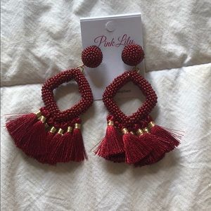 pink lily large maroon statement earrings